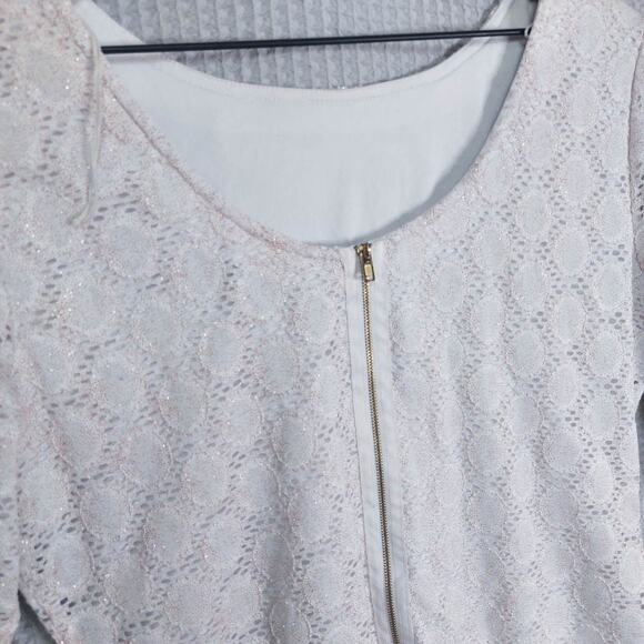 Ronni Nicole Lace Eyelet Sheer Dot Sleeves Scallop Dress Medium - Picture 5 of 7